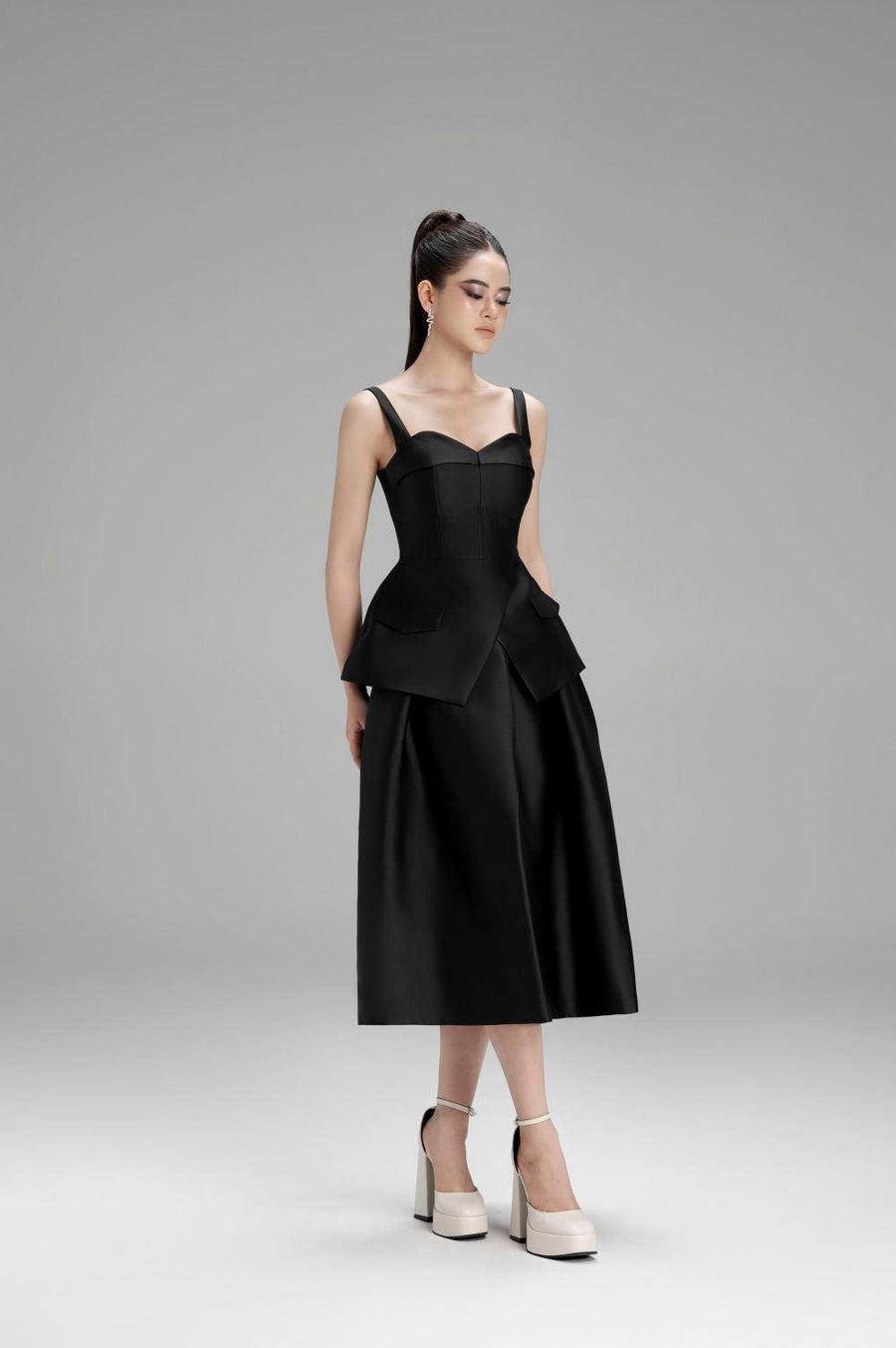 Lucy Peplum Semi-Heart Neck Taffeta Top Sleeveless Top Cordia