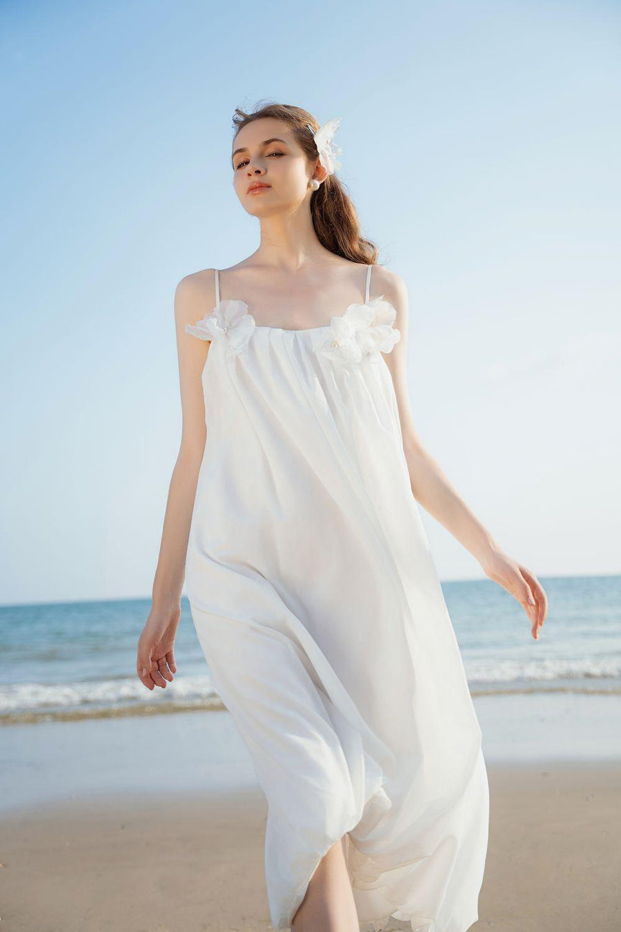 Ludi Cocoon Spaghetti Strap Kate High-low Dress White Midi Dress Darling Diva
