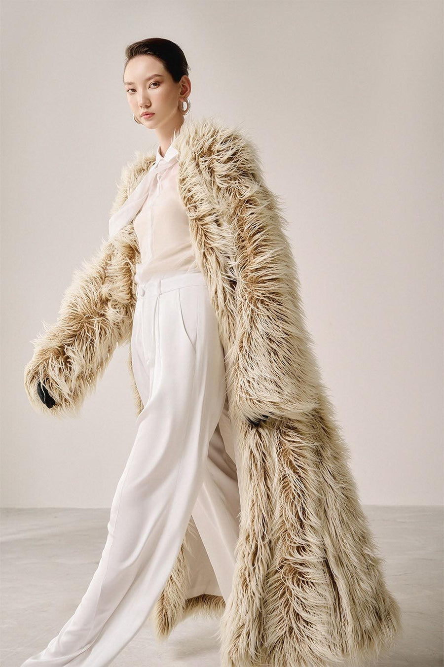 Luffi Overcoat Long Sleeved Faux Fur Ankle Length Trench Coat 2