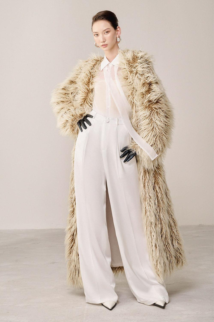 Luffi Overcoat Long Sleeved Faux Fur Ankle Length Trench Coat 3