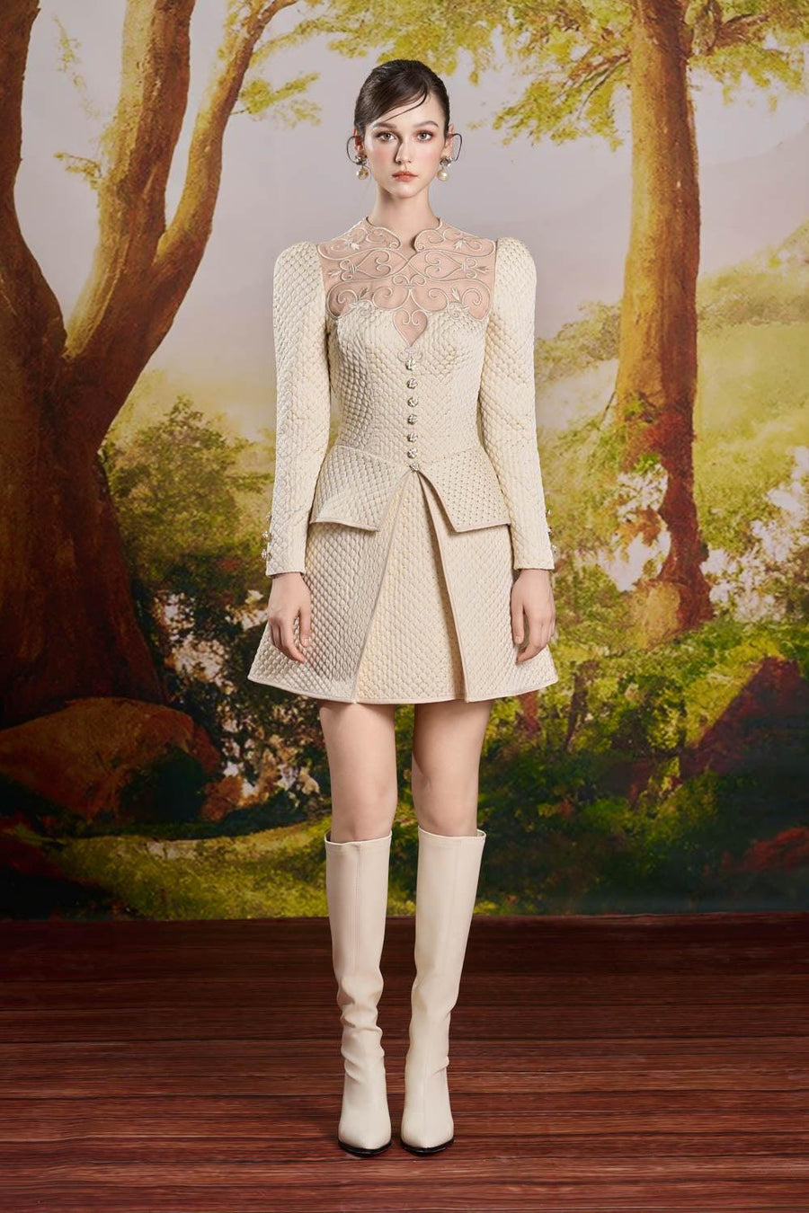 Luisa A-line Long Sleeved Tweed Mini Dress Mini Dress Rosee de Matin