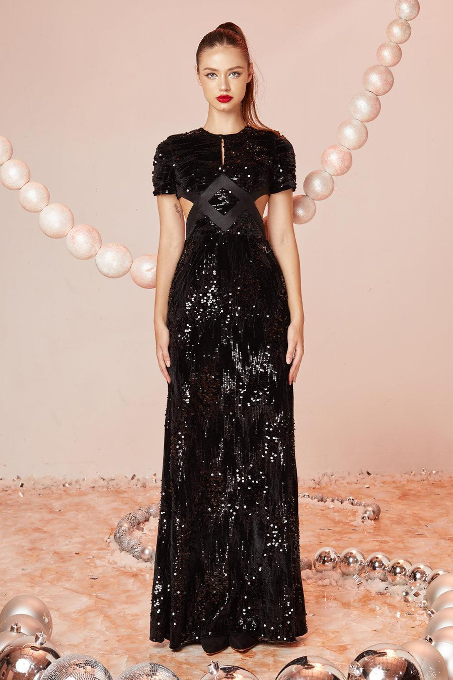 Luminary A-line Cut-Out Velvet Floor Length Dress 1