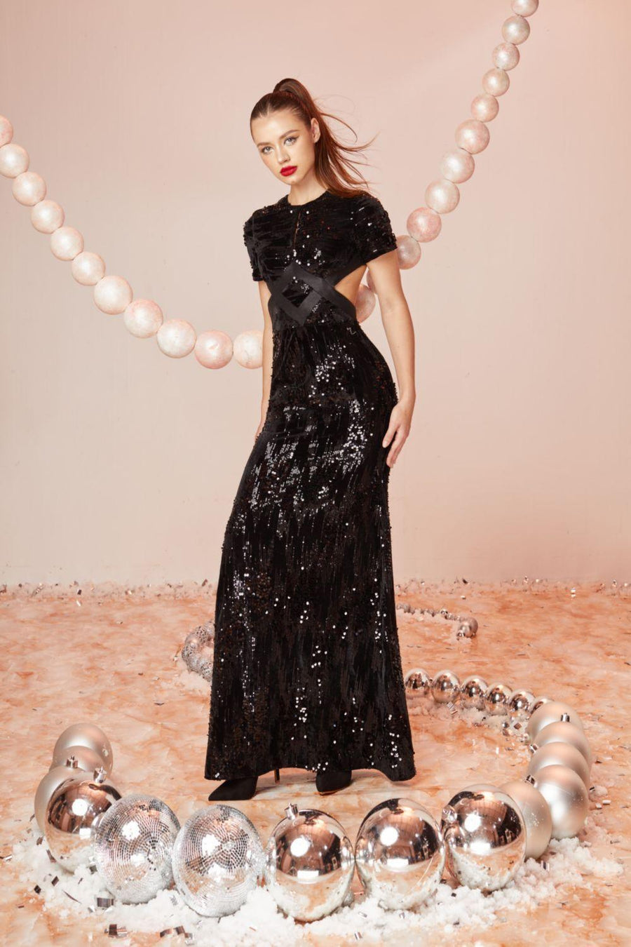 Luminary A-line Cut-Out Velvet Floor Length Dress 3