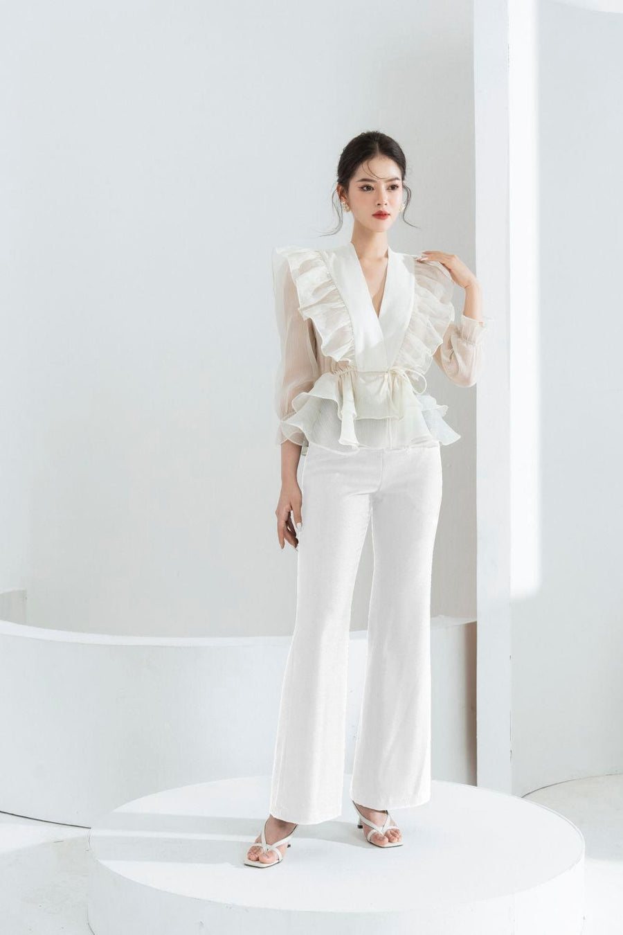 Luna Flared Polycotton Ankle Length Pants White Pants Cordia