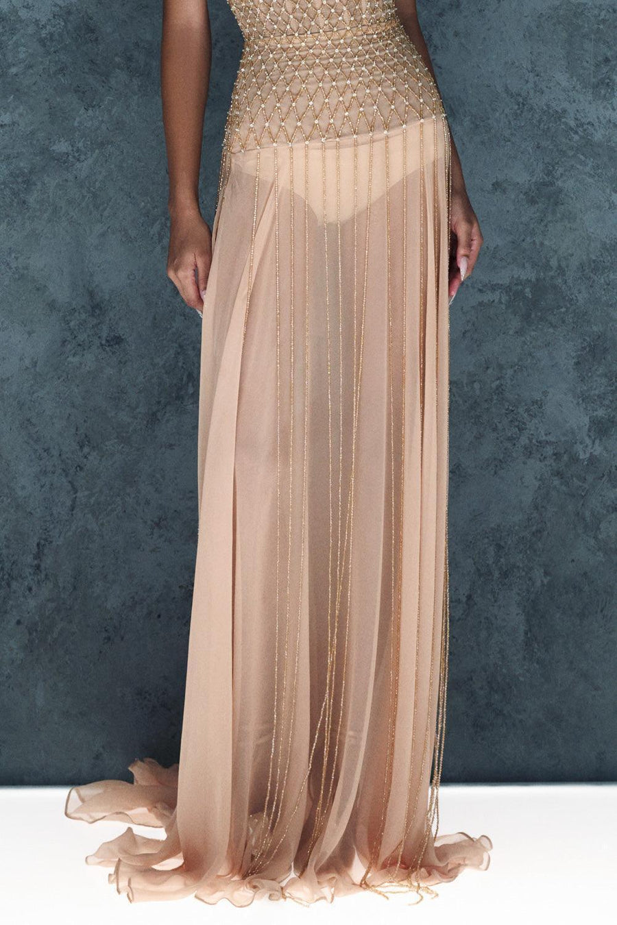 Lunairea Strapless Stone Chiffon Floor Length Dress Gown Dress CEM