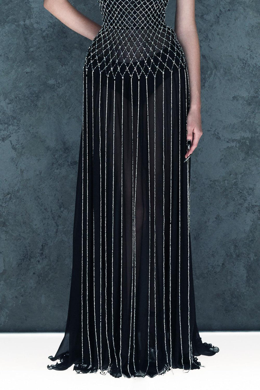Lunairea Strapless Stone Chiffon Floor Length Dress Gown Dress CEM