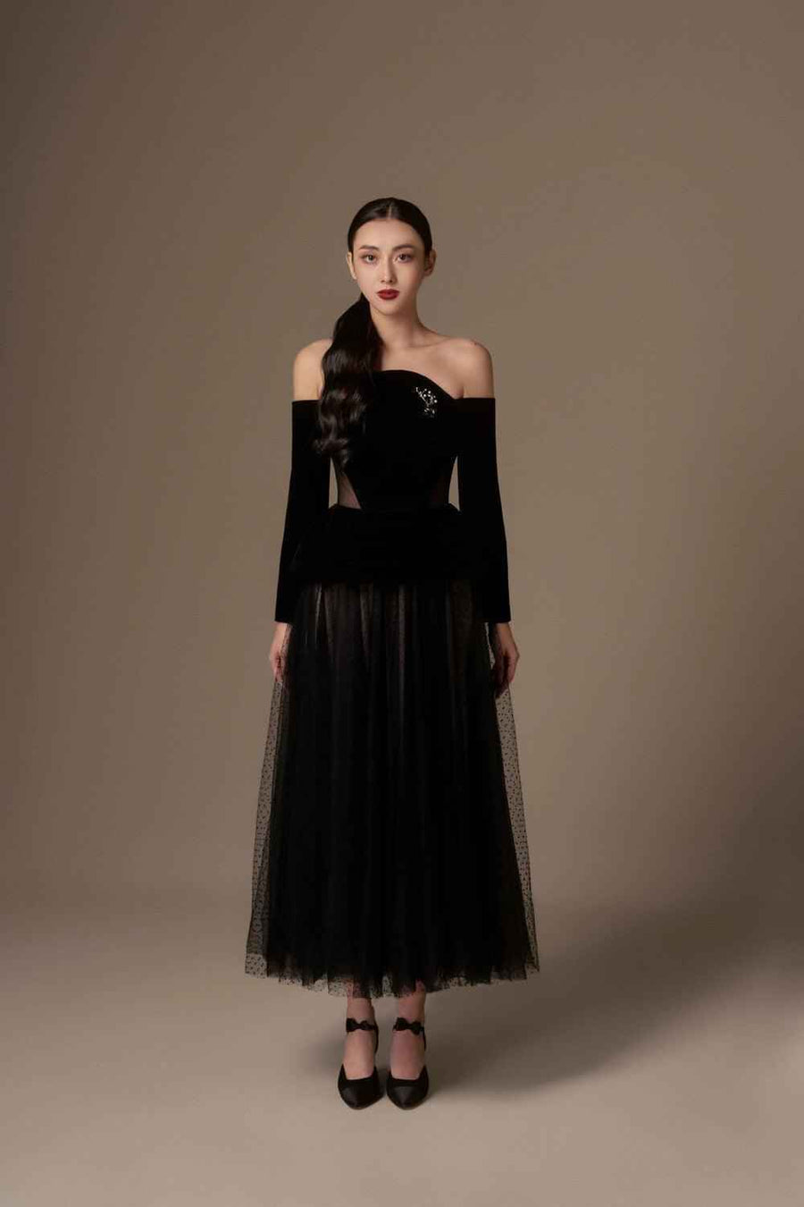 Lunar Fit and Flare Cut-Out Velvet Midi Dress