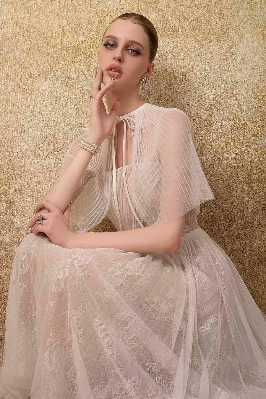 Lunaria A-line Spaghetti Strap Mesh Lace Ankle Length Dress Midi Dress Calista de Minh Thanh
