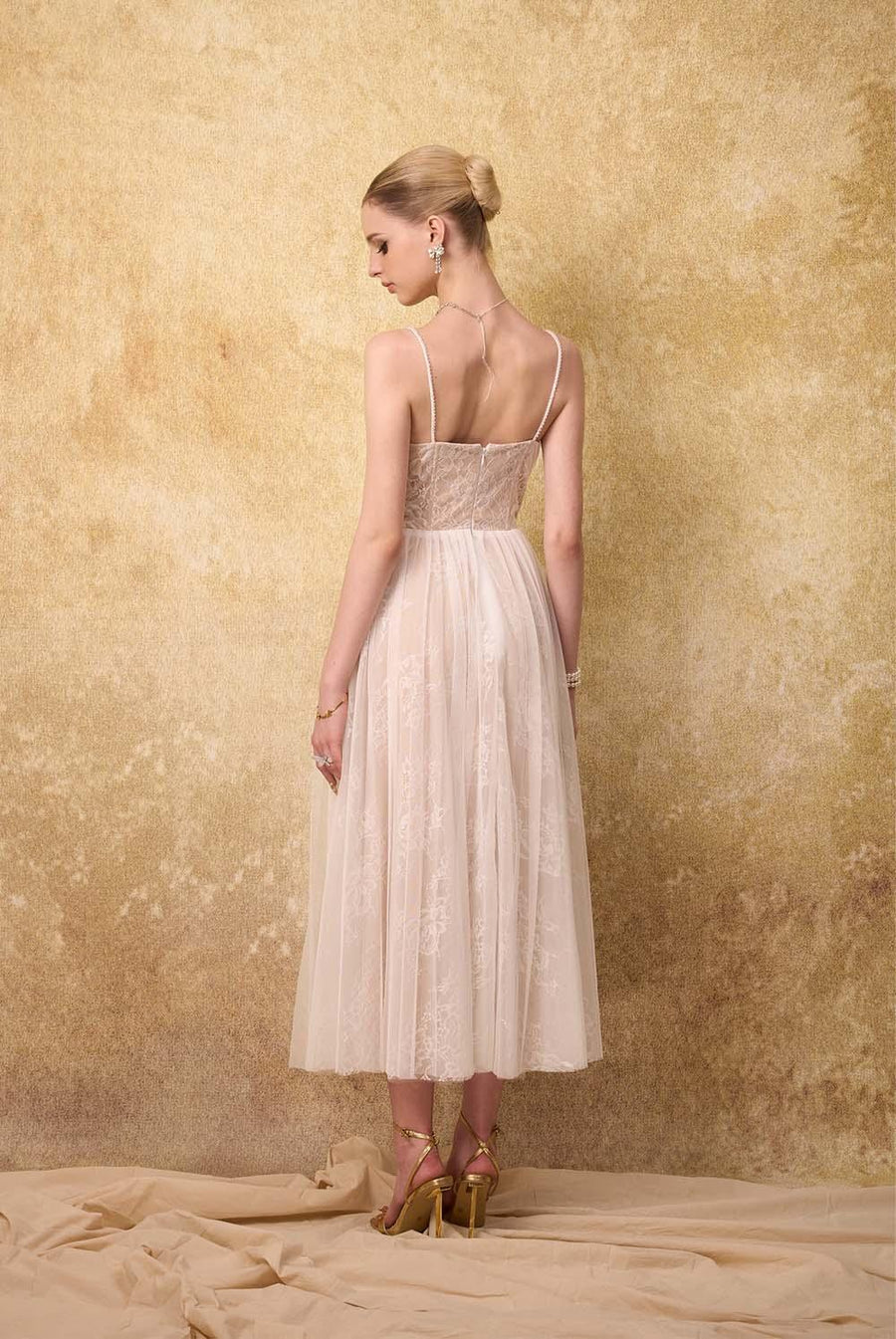 Lunaria A-line Spaghetti Strap Mesh Lace Ankle Length Dress Midi Dress Calista de Minh Thanh