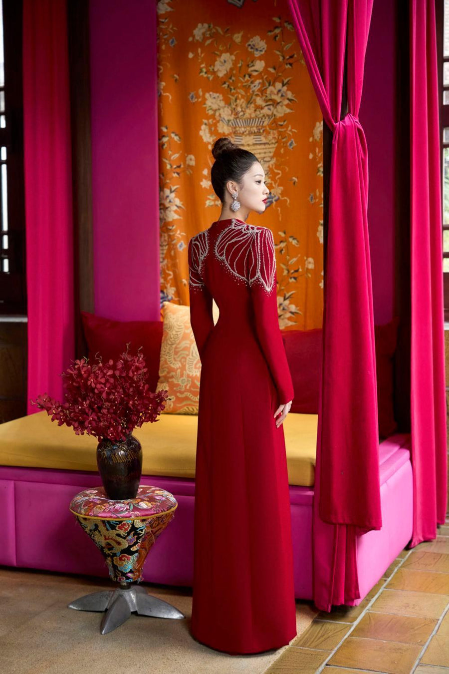 Luster A-line High Neck Velvet Satin Maxi Dress 3