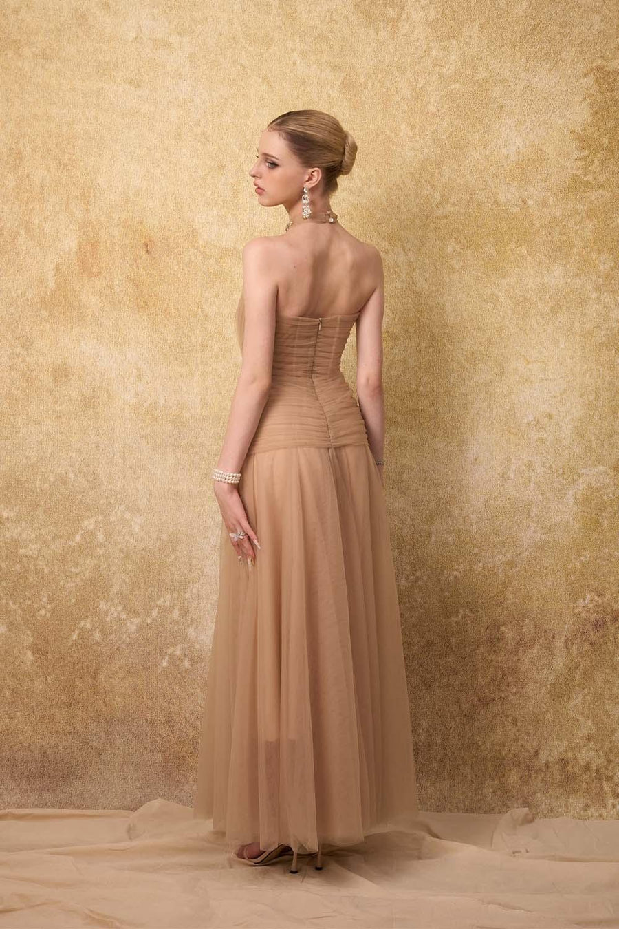 Luxueuse Flared Halter Neck Mesh Long Length Dress Gown Dress Calista de Minh Thanh