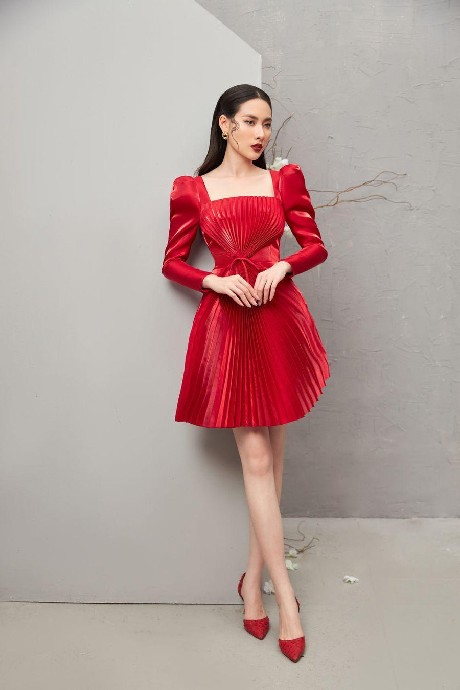 Lysandra A-line Square Neck Taffeta Mini Dress 9