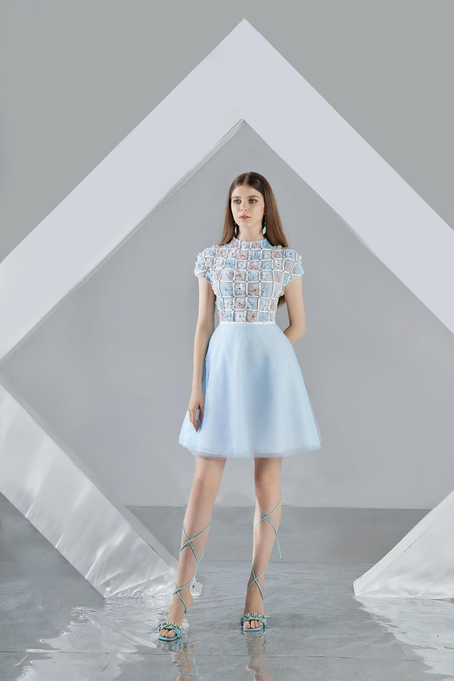 Macy A-line Short Sleeved Organza Mini Dress 10