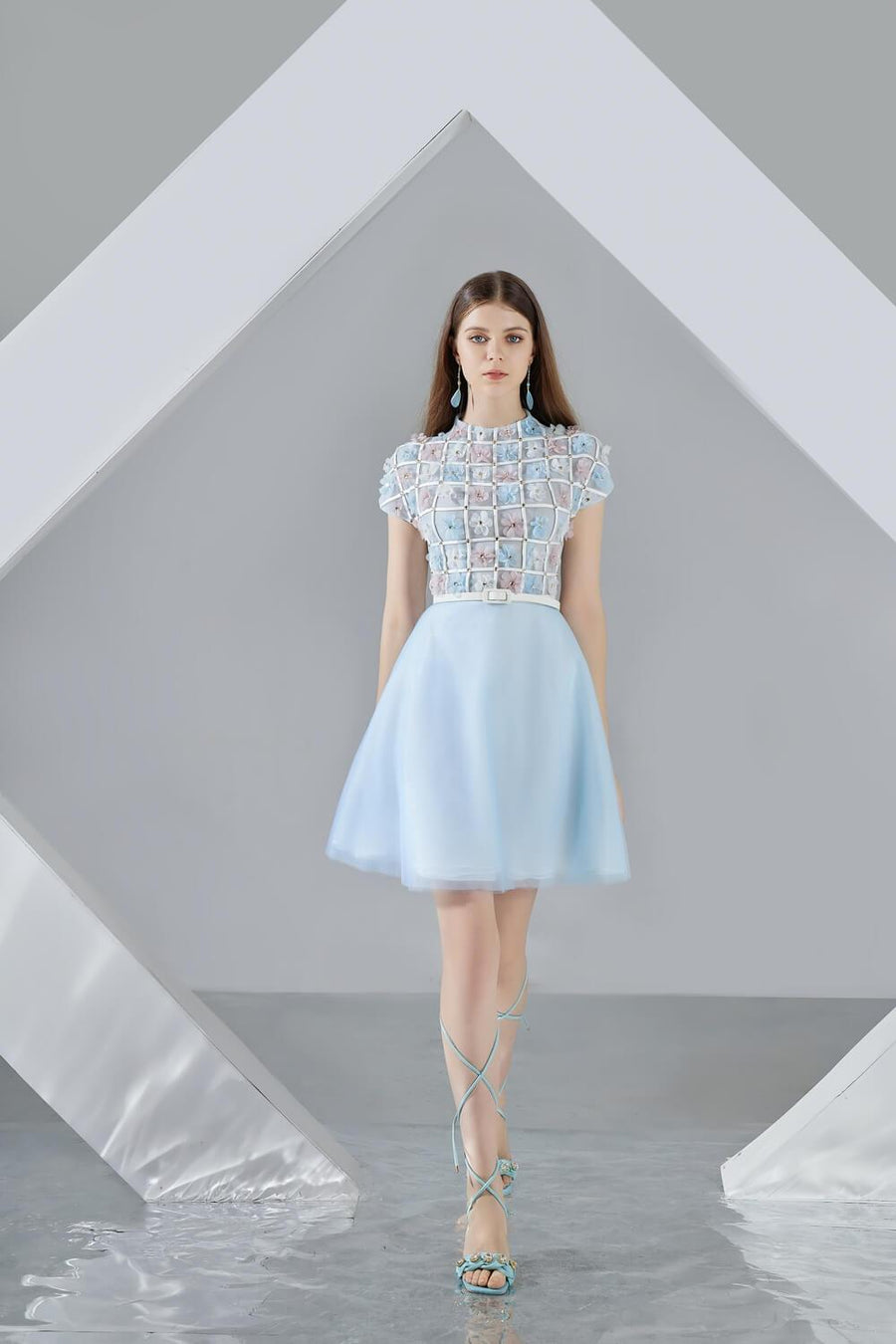 Macy A-line Short Sleeved Organza Mini Dress 6