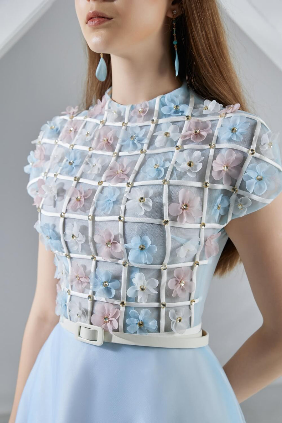Macy A-line Short Sleeved Organza Mini Dress 7