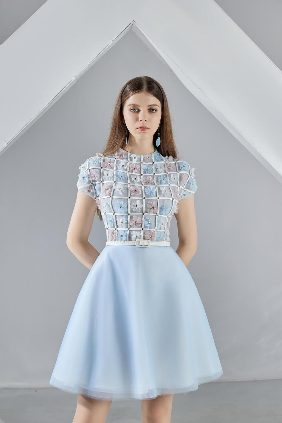 Macy A-line Short Sleeved Organza Mini Dress 8