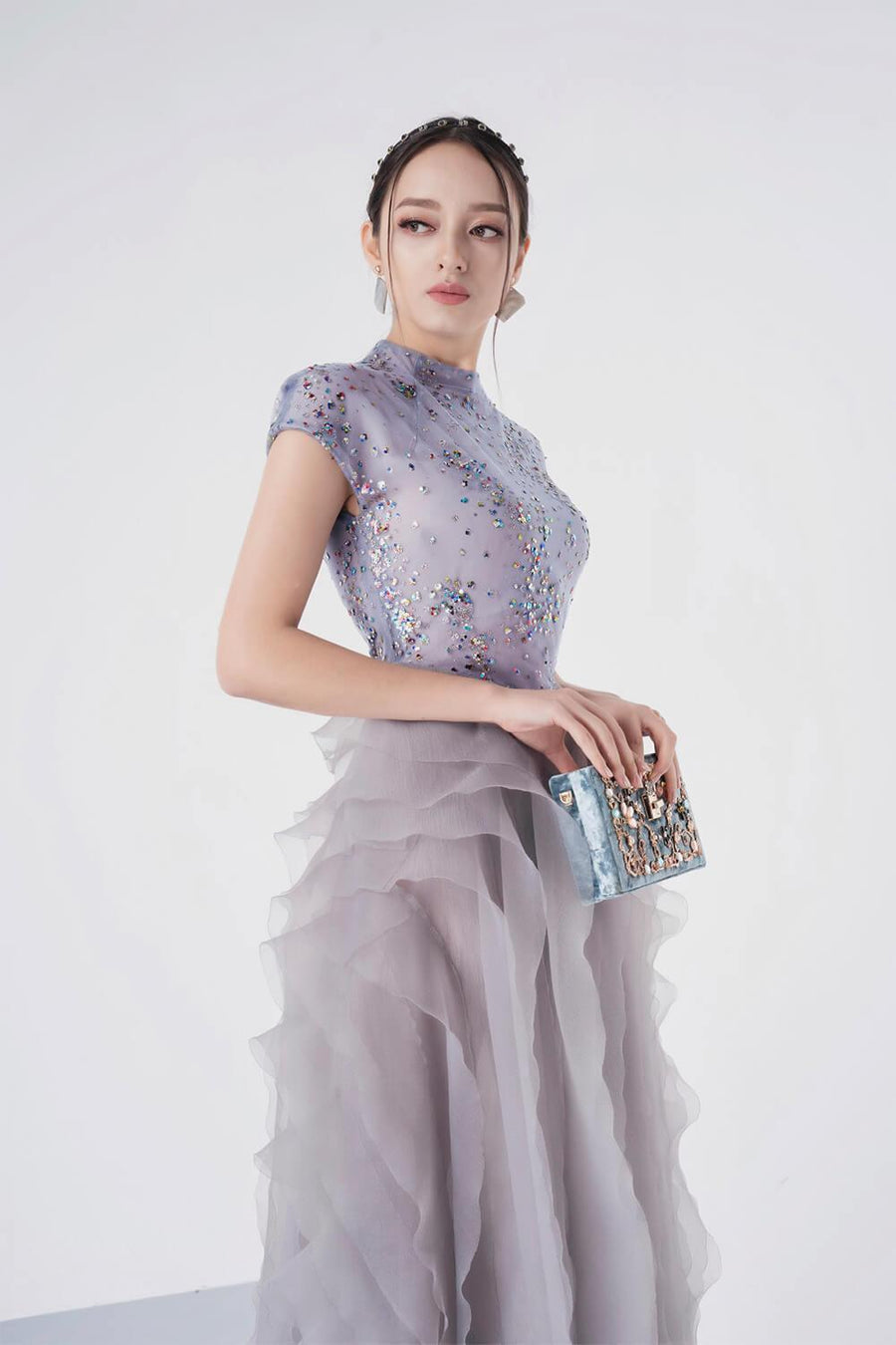 Madden A-line Ruffle Layer Organza Maxi Dress 4