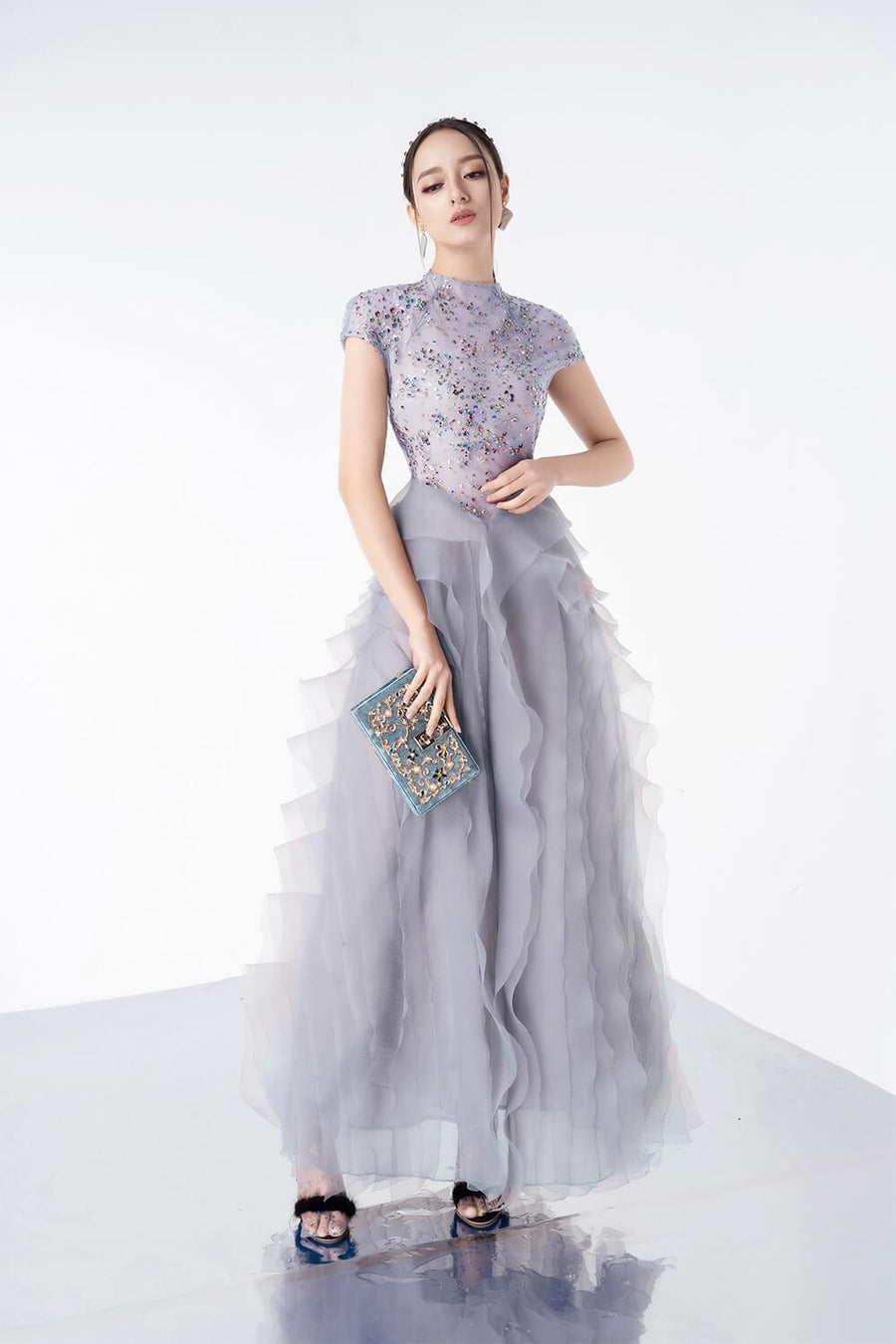 Madden A-line Ruffle Layer Organza Maxi Dress 5