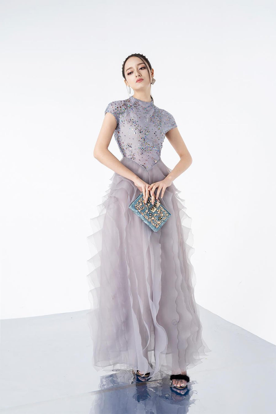 Madden A-line Ruffle Layer Organza Maxi Dress 6