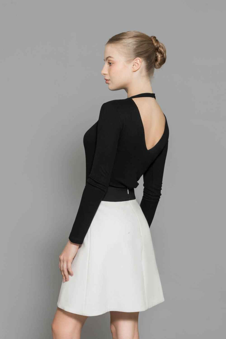 Maddie A-line Contrasting Waistband Wool Mini Skirt