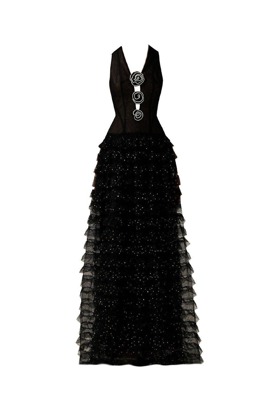 Maddox Layered Sleeveless Organza Floor Length Dress 1