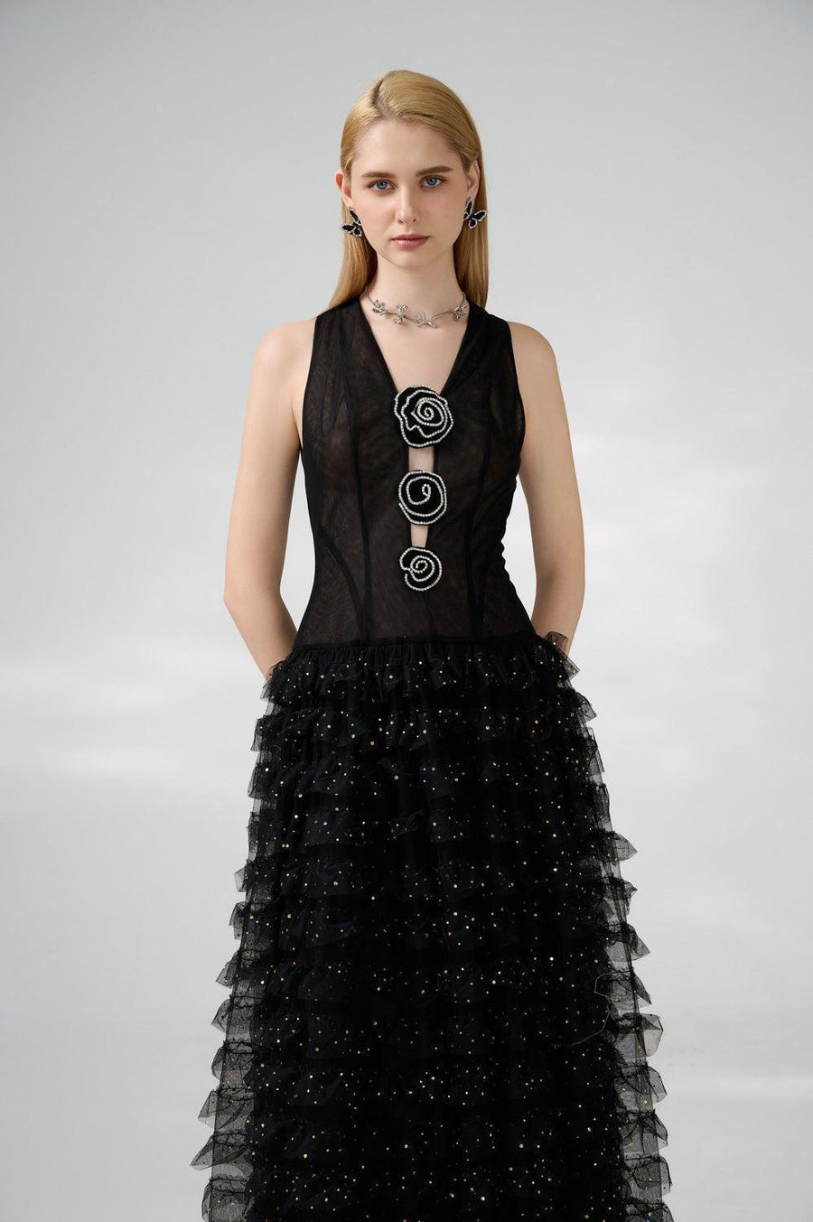 Maddox Layered Sleeveless Organza Floor Length Dress 2