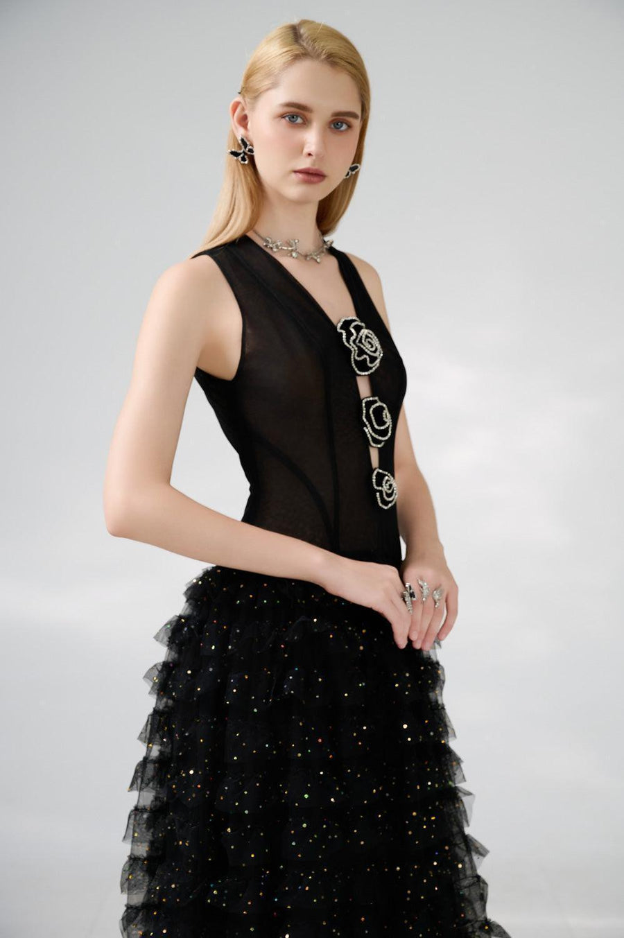 Maddox Layered Sleeveless Organza Floor Length Dress 3