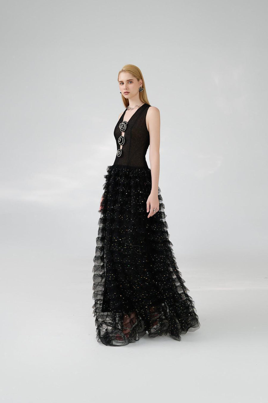Maddox Layered Sleeveless Organza Floor Length Dress 6