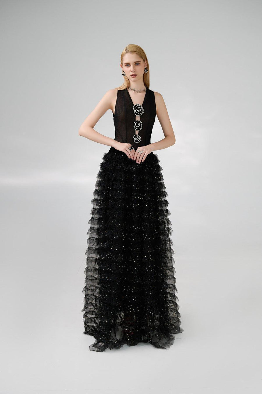 Maddox Layered Sleeveless Organza Floor Length Dress 7