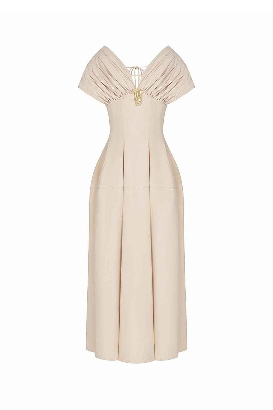 Madeline A-line Pleated Shoulder Khaki Maxi Dress Maxi Dress LaLING