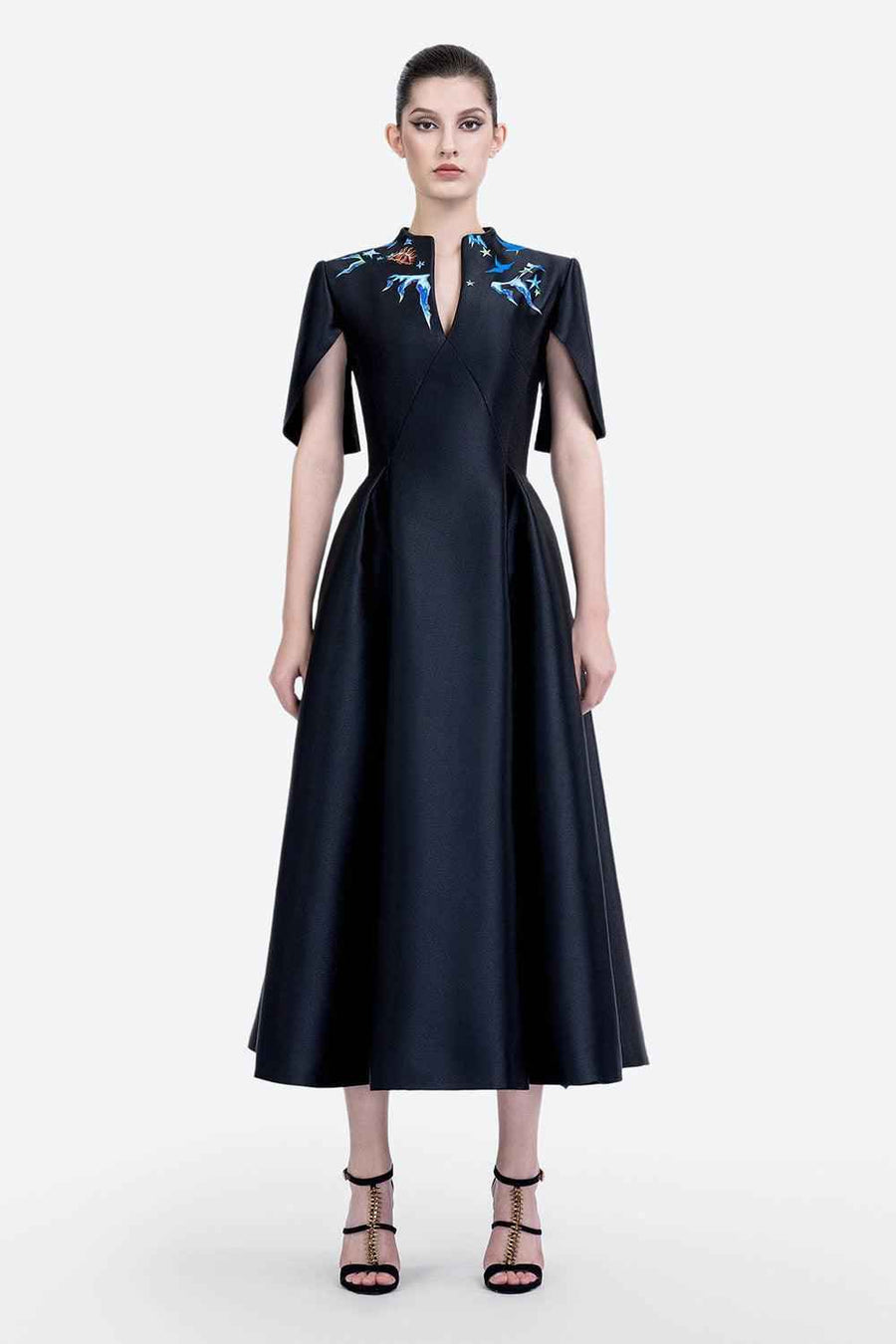 Madilyn A-line Slit Sleeved Zibeline Midi Dress