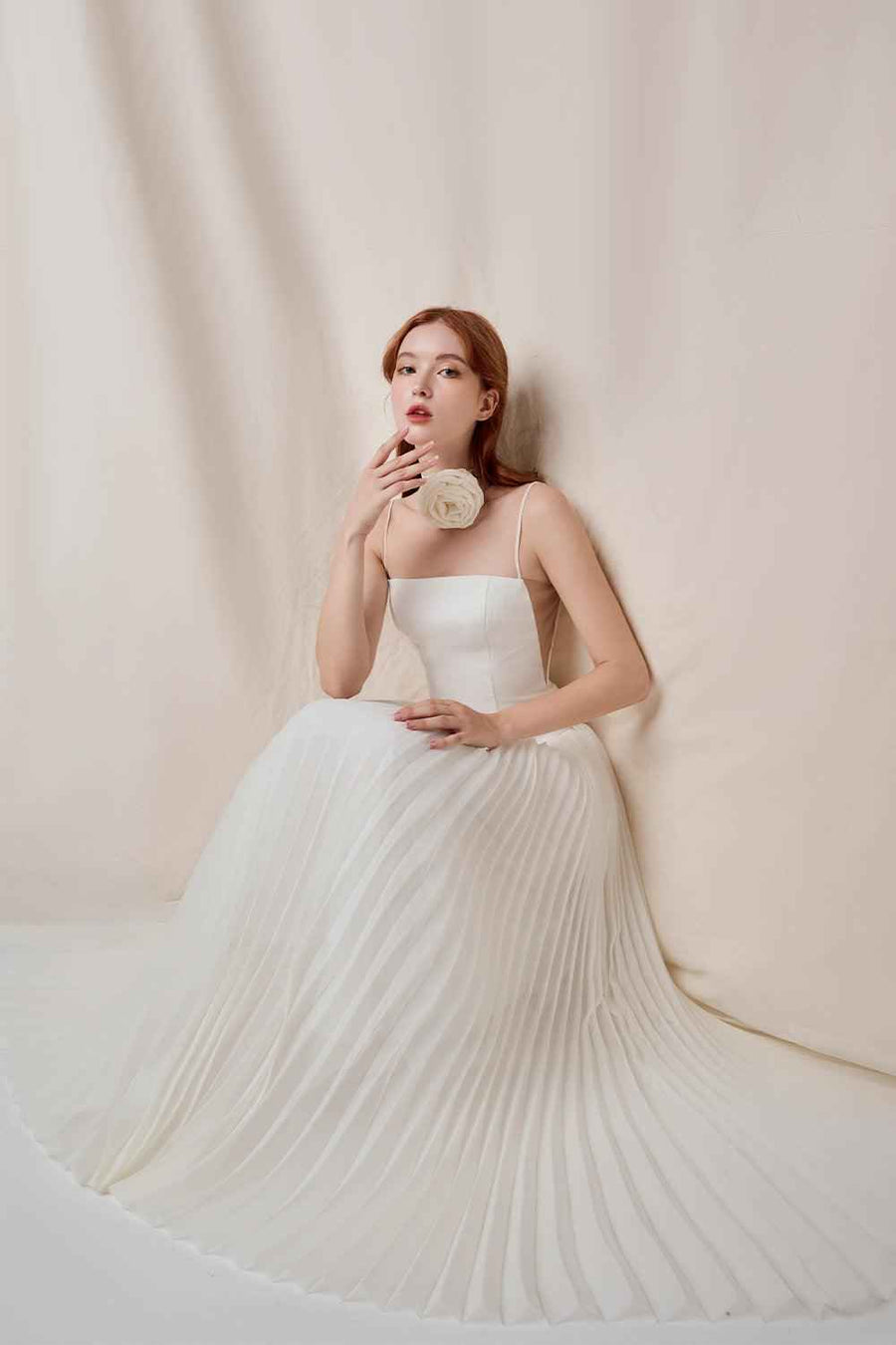 Magic Drop Waist Pleated Linen Ankle Length Dress Maxi Dress FAIR LADY