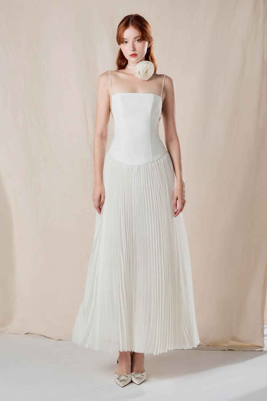 Magic Drop Waist Pleated Linen Ankle Length Dress Maxi Dress FAIR LADY