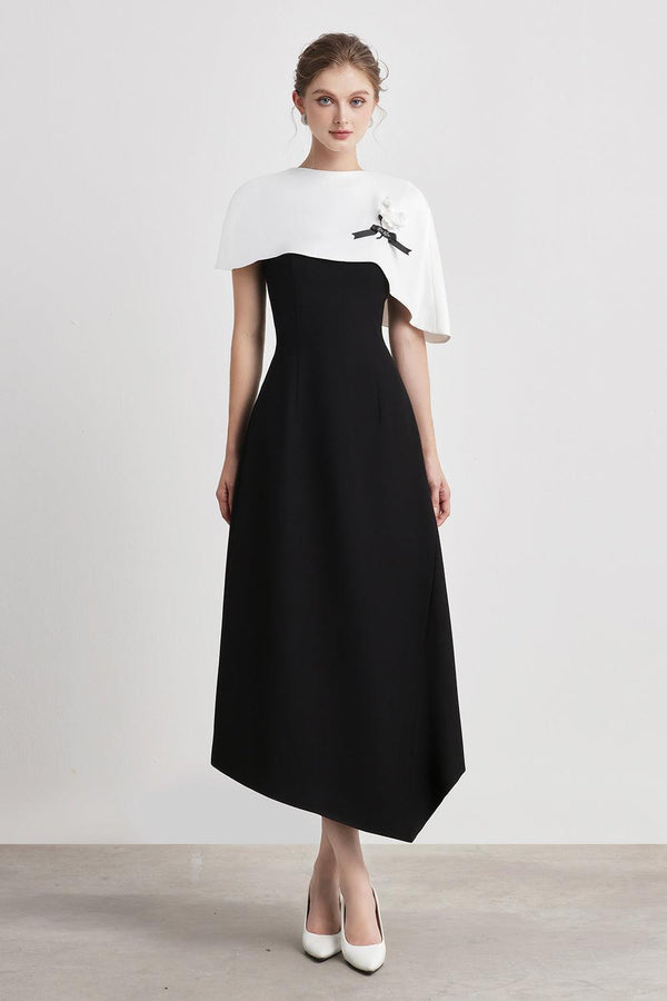 Magique Asymmetric Cape Shoulder Kate Midi Dress