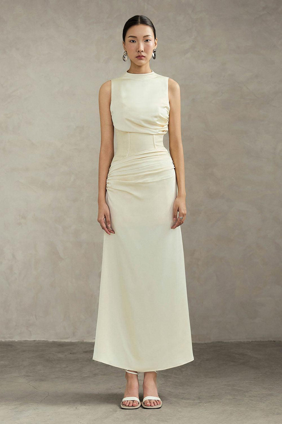 Maisie A-line Corset Waist Silk Ankle Length Dress Maxi Dress Eegen Studio