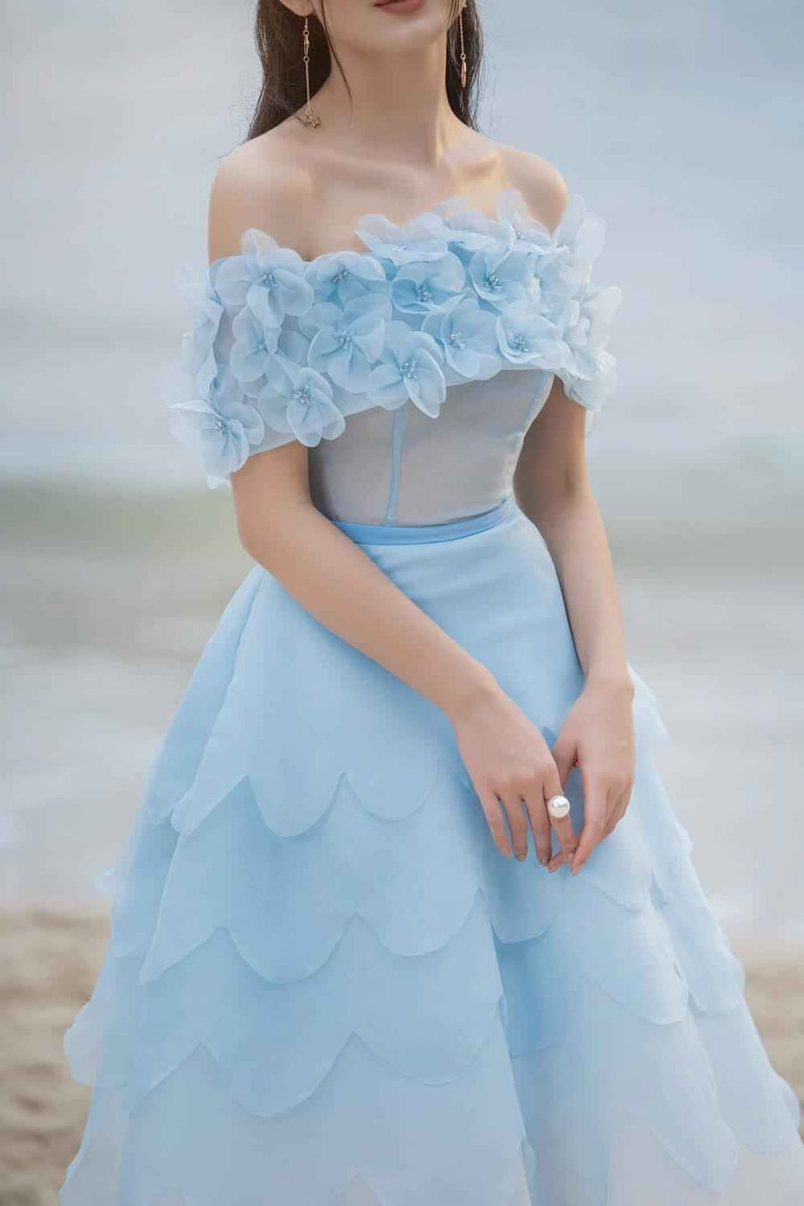 Maitreyi Fit and Flare Off-Shoulder Organza Maxi Dress