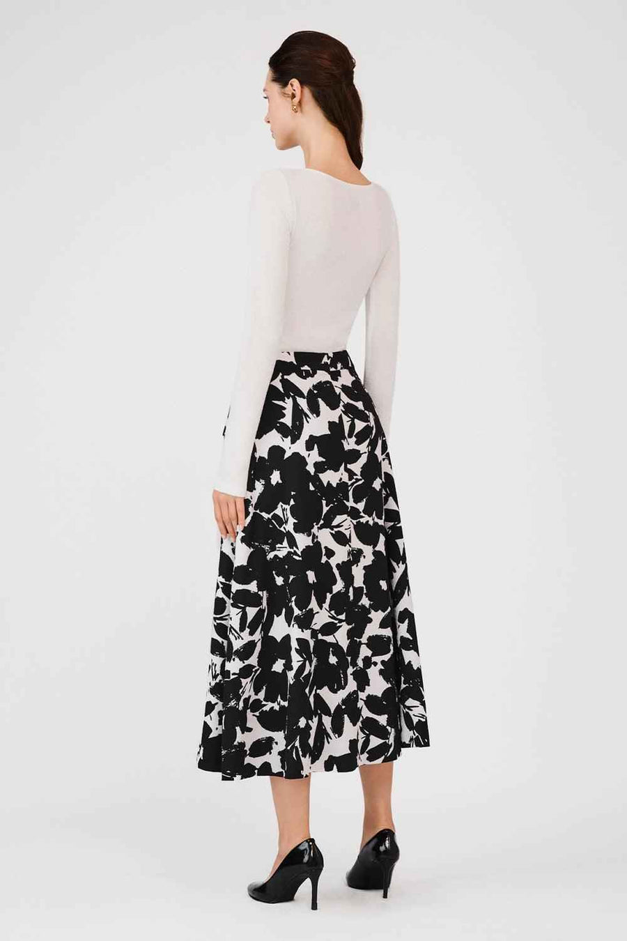 Makayla A-line Single Breasted Poly Silk Midi Skirt