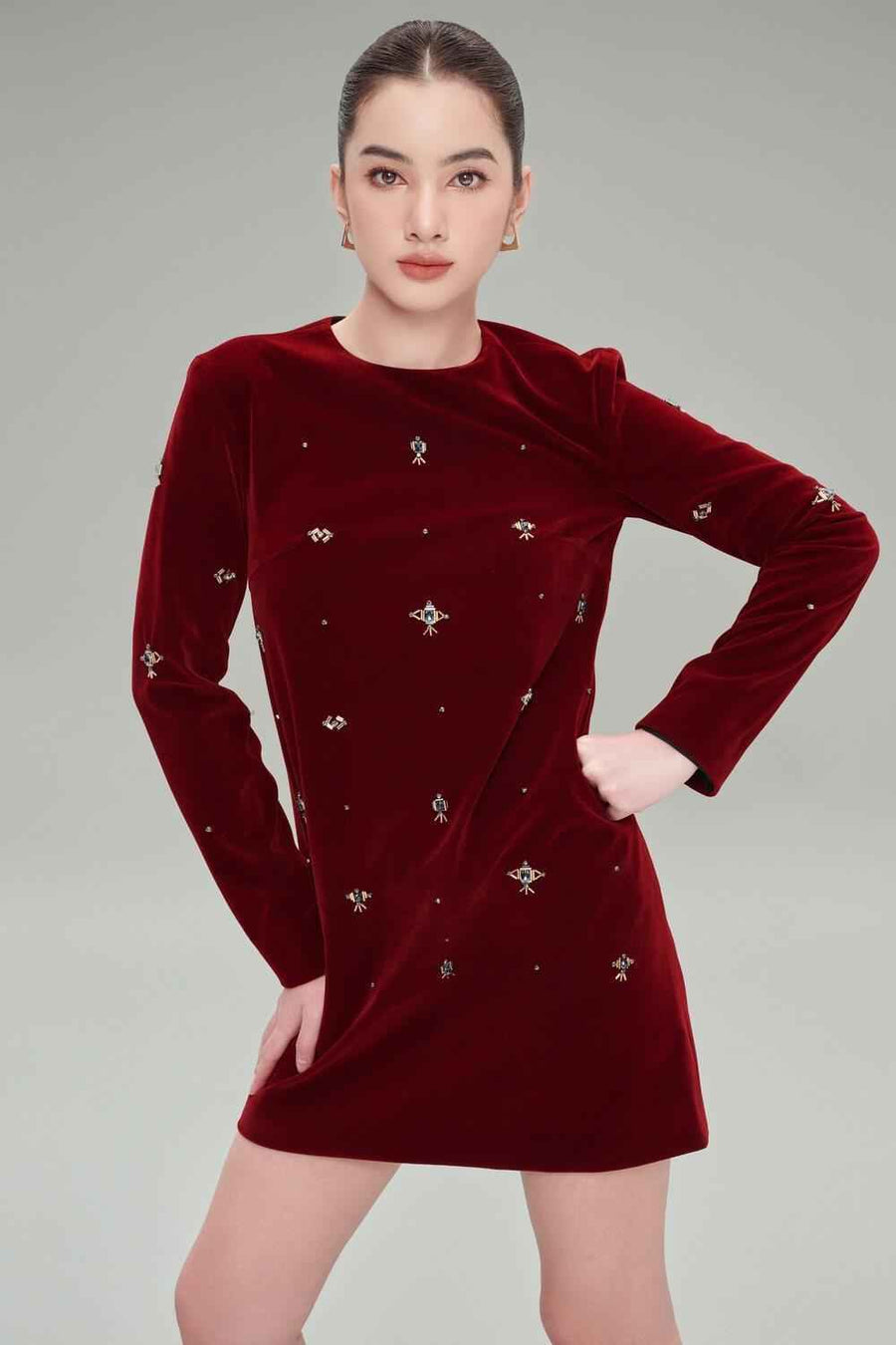 Malia Straight Round Neck Velvet Mini Dress