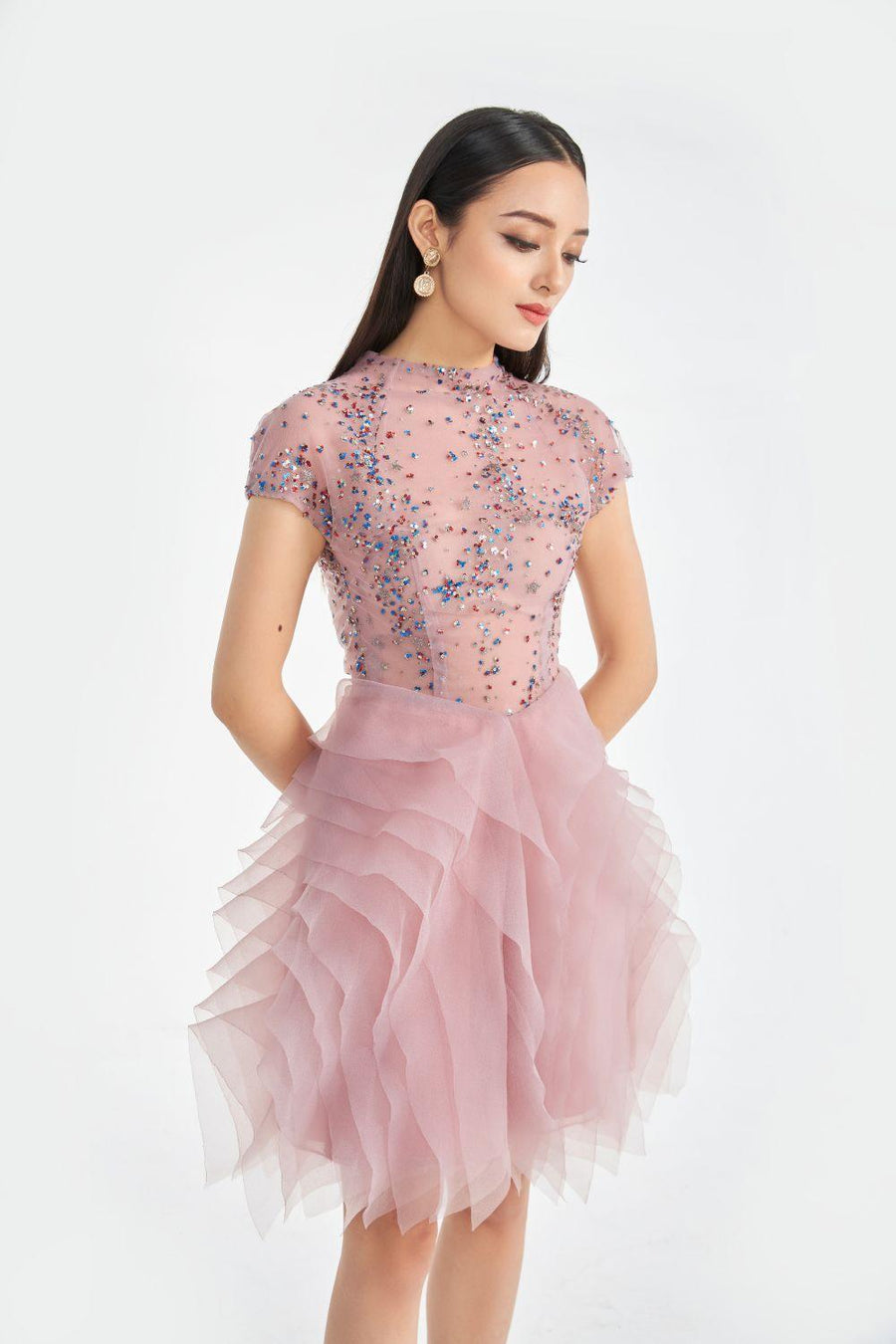 Margaret Layered Sequin Organza Mini Dress 2