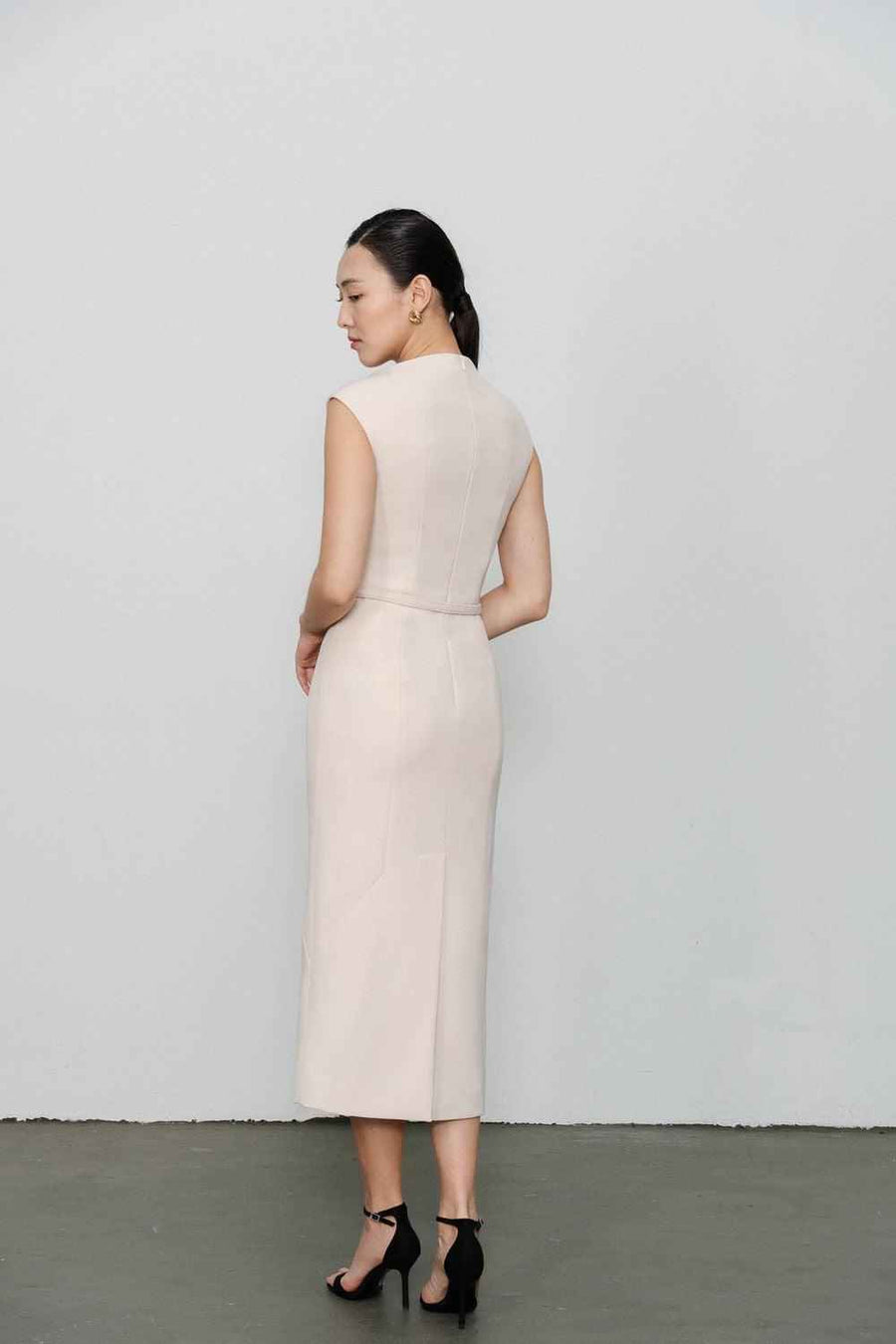 Margaret Sheath Boat Neck Polycotton Midi Dress