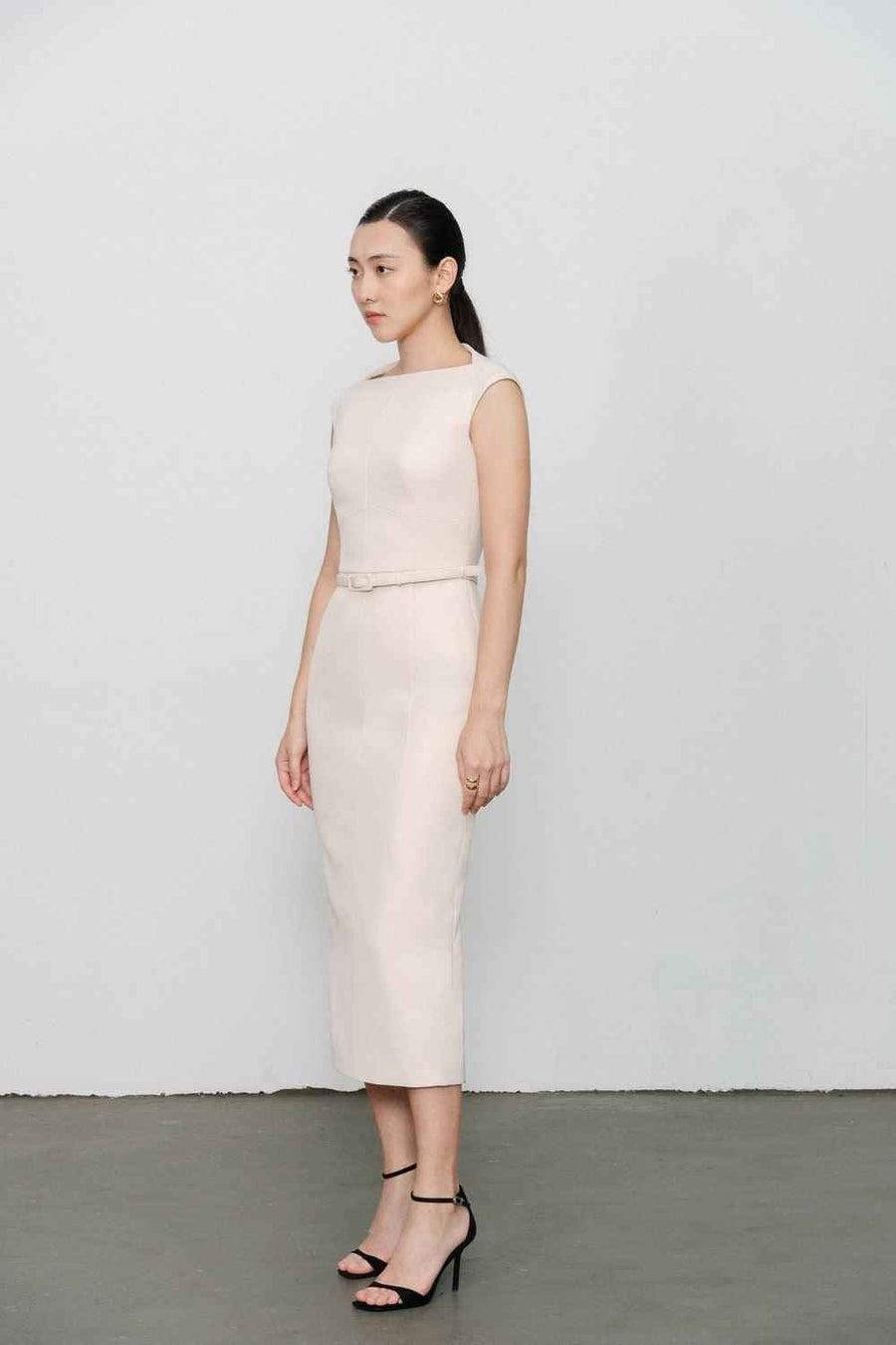 Margaret Sheath Boat Neck Polycotton Midi Dress
