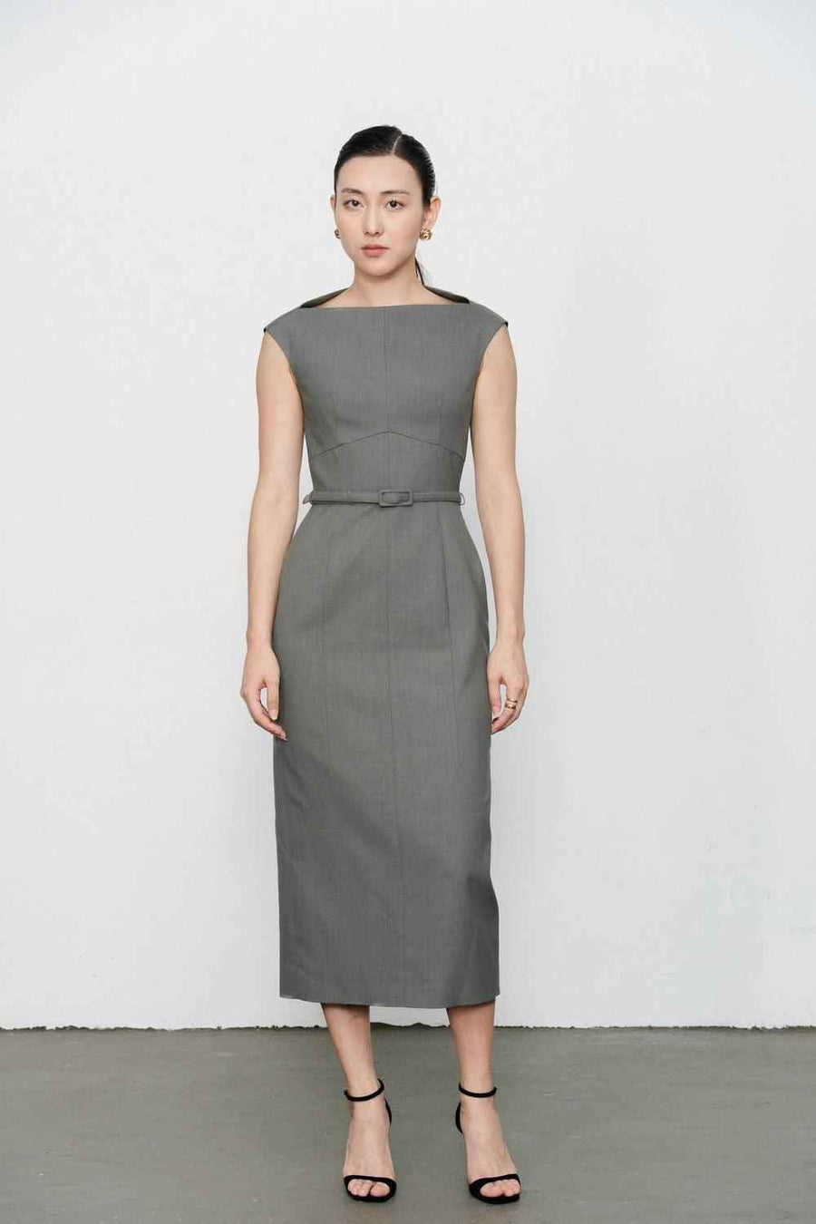 Margaret Sheath Boat Neck Polycotton Midi Dress