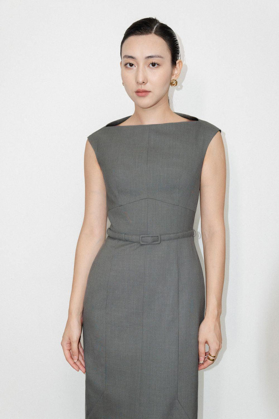 Margaret Sheath Boat Neck Polycotton Midi Dress 6