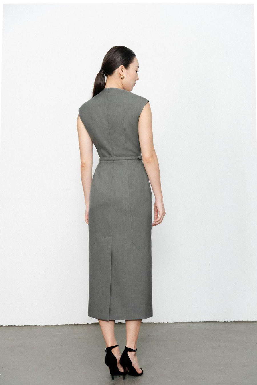 Margaret Sheath Boat Neck Polycotton Midi Dress 7