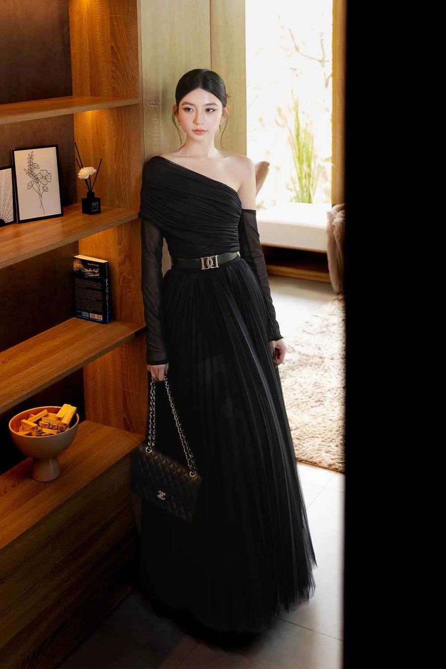 Kaylin Flared Pleated Mesh Silk Maxi Skirt