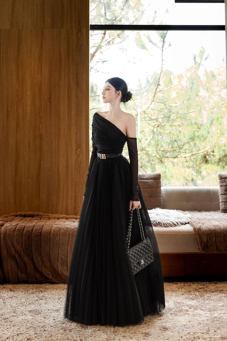 Margot Flared Pleated Mesh Silk Maxi Skirt Skirt Darling Diva