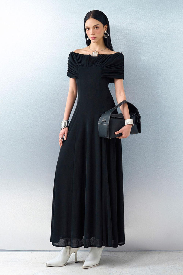 Margot Drop Waist Off-Shoulder Knit Ankle Length Dress Maxi Dress Eegen Studio