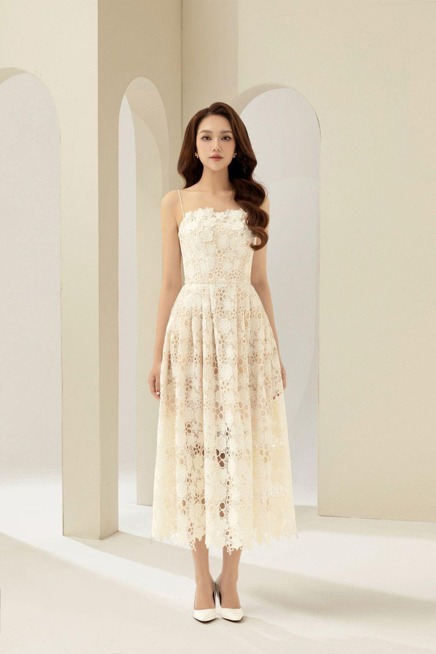 Maria A-line Sleeveless Lace Midi Dress 10