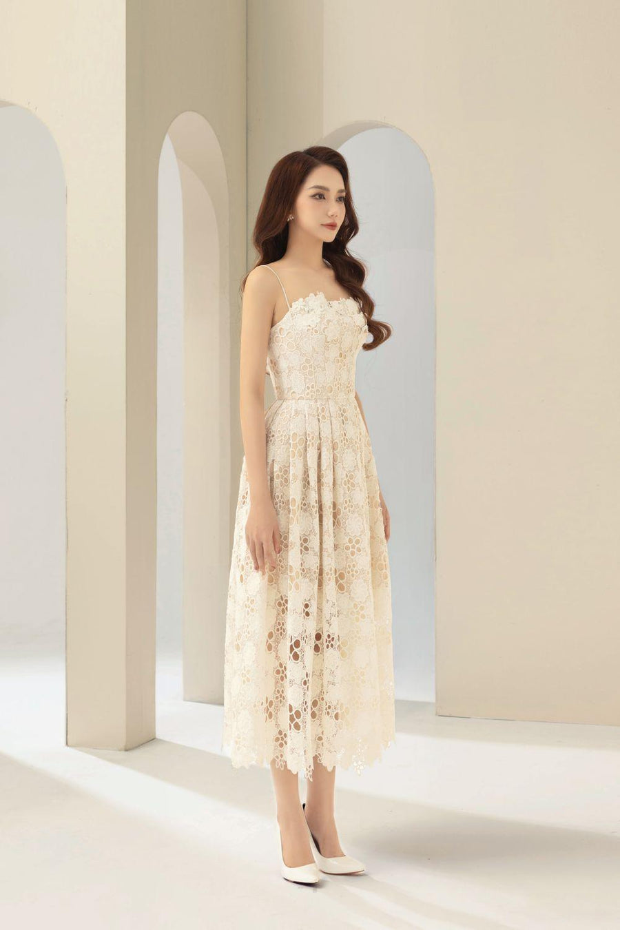 Maria A-line Sleeveless Lace Midi Dress 7