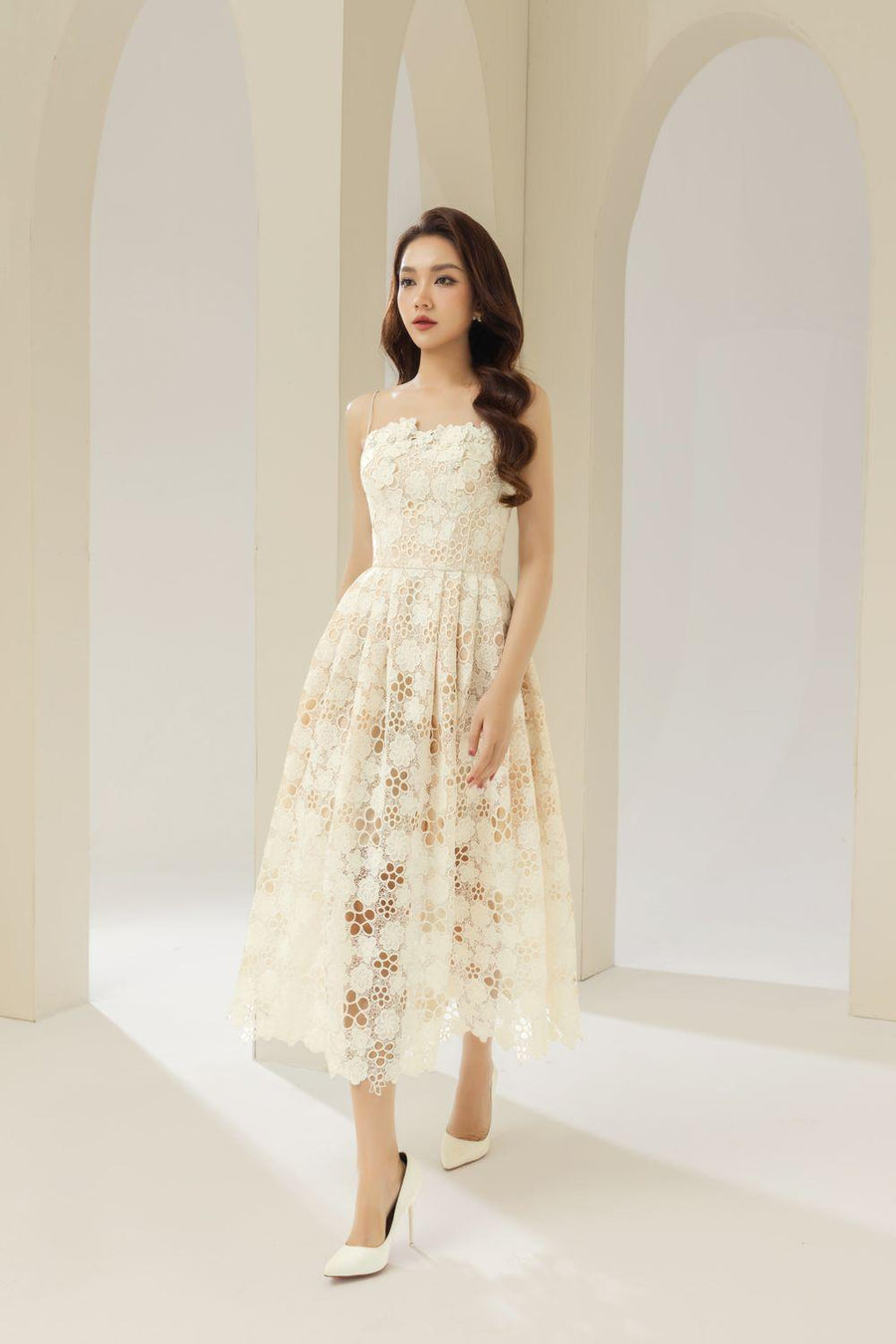 Maria A-line Sleeveless Lace Midi Dress 8